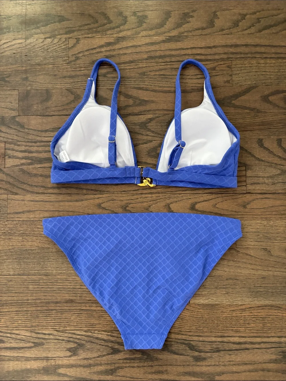 Royal Blue Textured Bikini Set with Gold Chain Accents - Women Swim